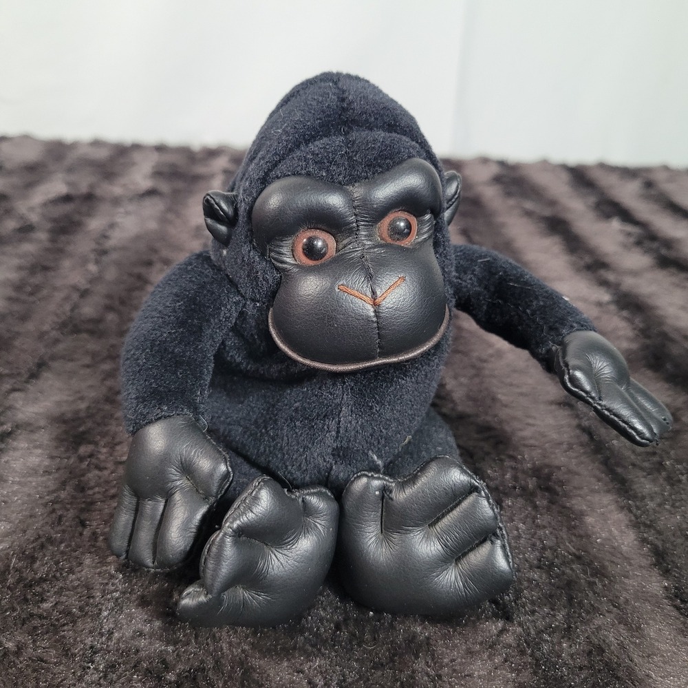 Vintage 1997 The 24K Company Mighty Star Gorilla Plush Black Faux Leather 7 inch